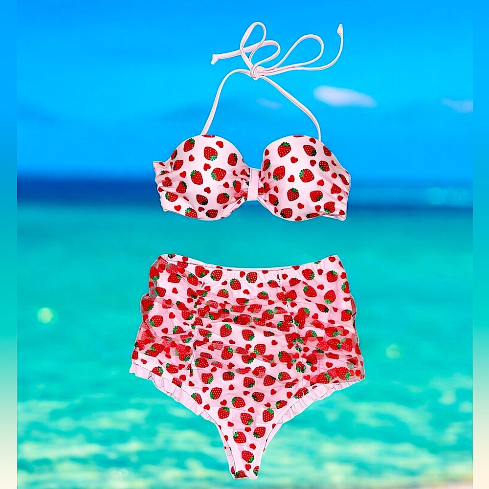Hot Topic Strawberry Print Bikini - Pink and Red